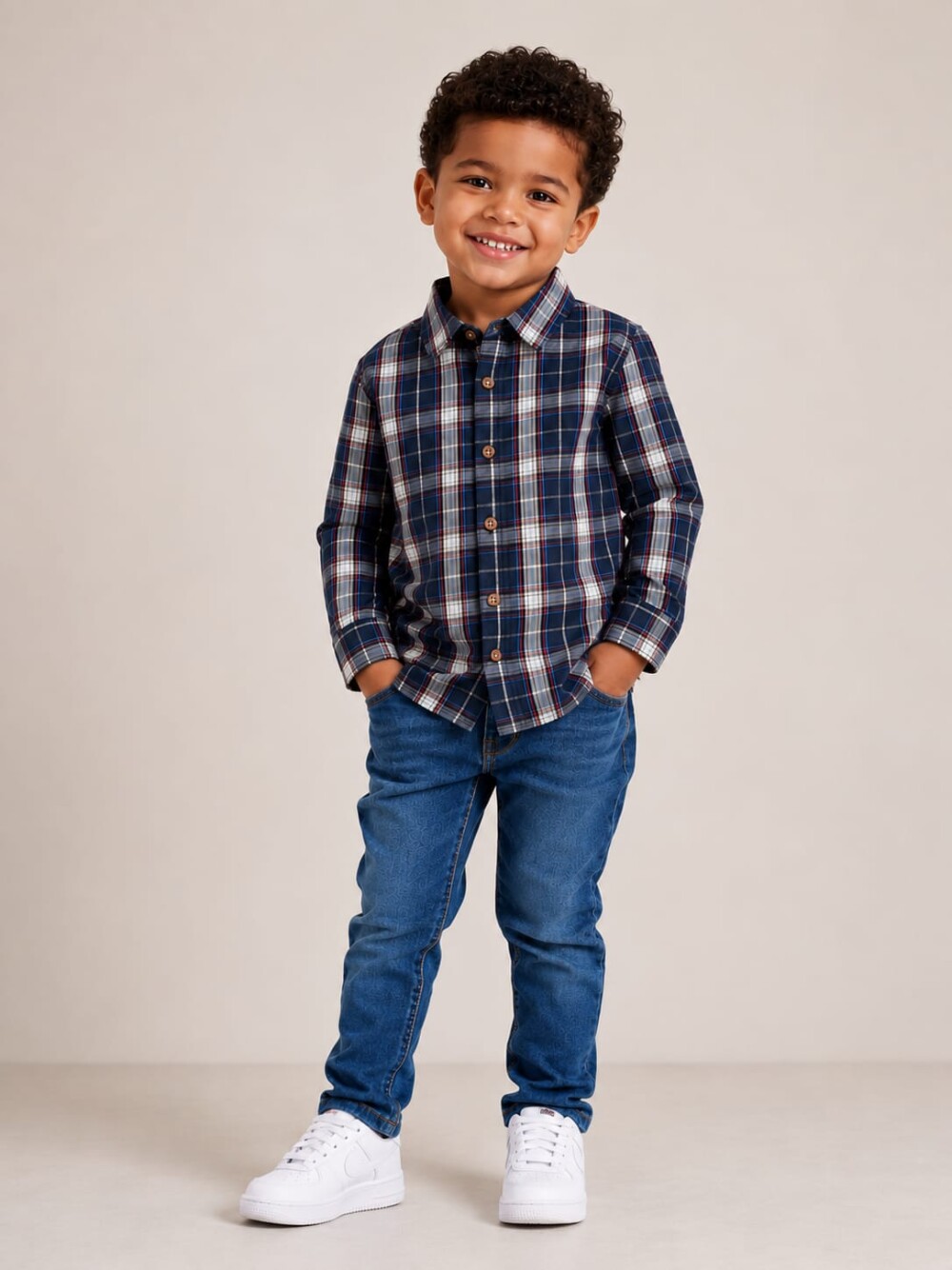 Camisa Tricoline Infantil Menino Xadrez Azul Confortável e Elega