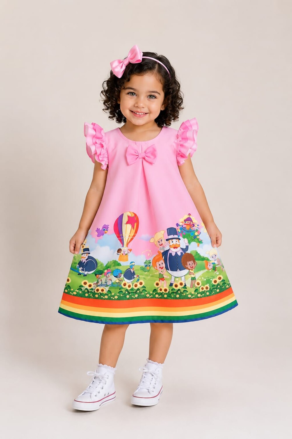 Vestido Infantil Mundo Bita Rosa em Oxfordine com Zíper