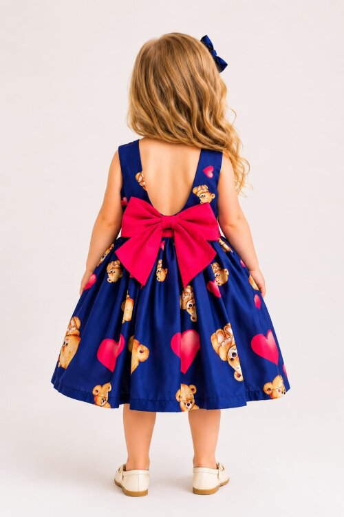 Vestido Infantil Urso de Pelúcia com Corações