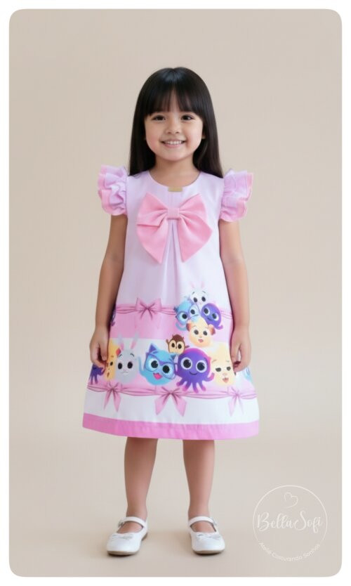Vestido Trapézio Bolofofos Rosa