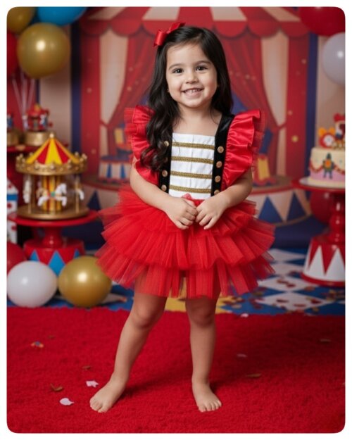 Bombacha/Romper Infantil Circo Vintage Vermelho