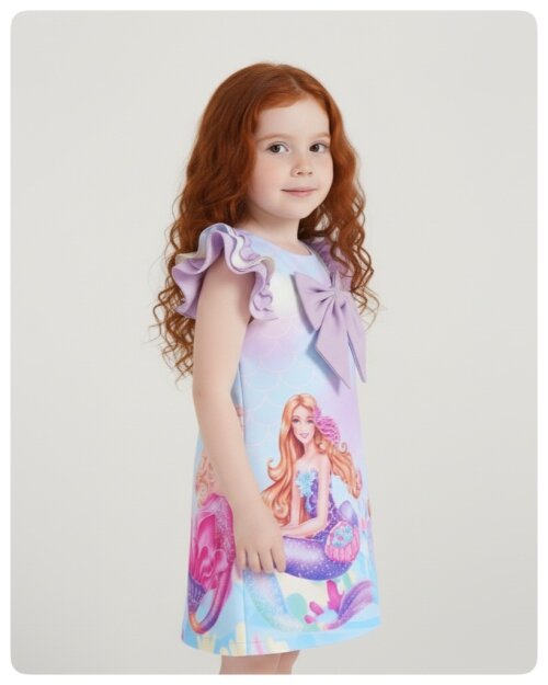 Vestido Infantil Barbie Sereia em Oxfordine com Acabamento Fino
