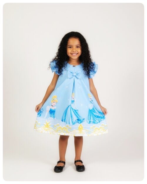 Vestido Trapézio Infantil Cinderela Azul
