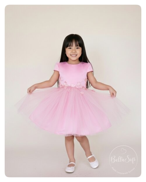 Vestido Festa Luxo Tulipa Jardim Encantado Rosa com Detalhes em A