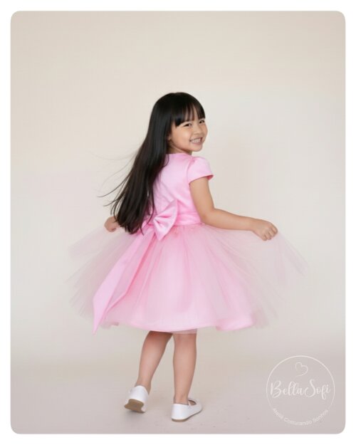 Vestido Festa Luxo Tulipa Jardim Encantado Rosa com Detalhes em A