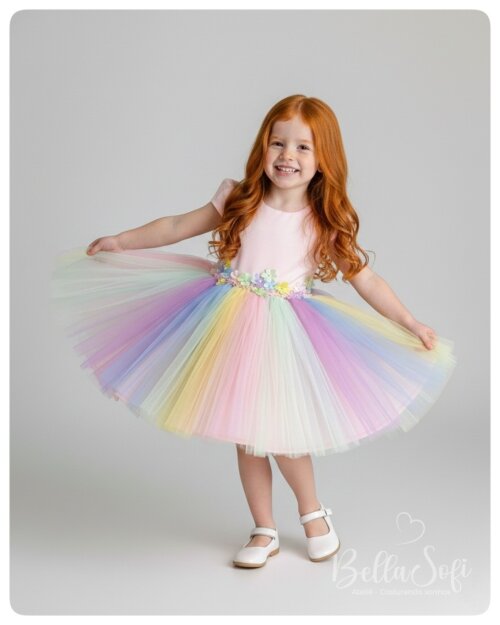Vestido Festa Tulipa Infantil com Tule e Flores - Jardim Encantad