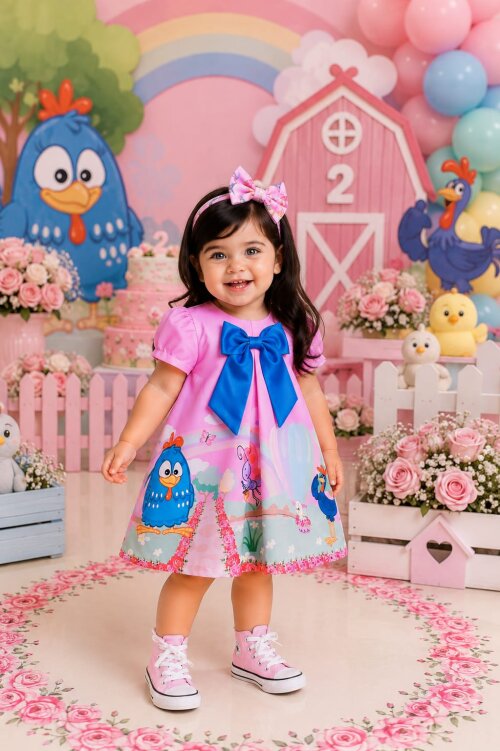 Vestido Temático Galinha Pintadinha Rosa