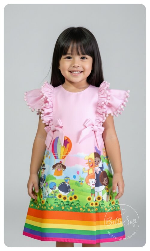 Vestido Infantil Temático Mundo Bita Rosa