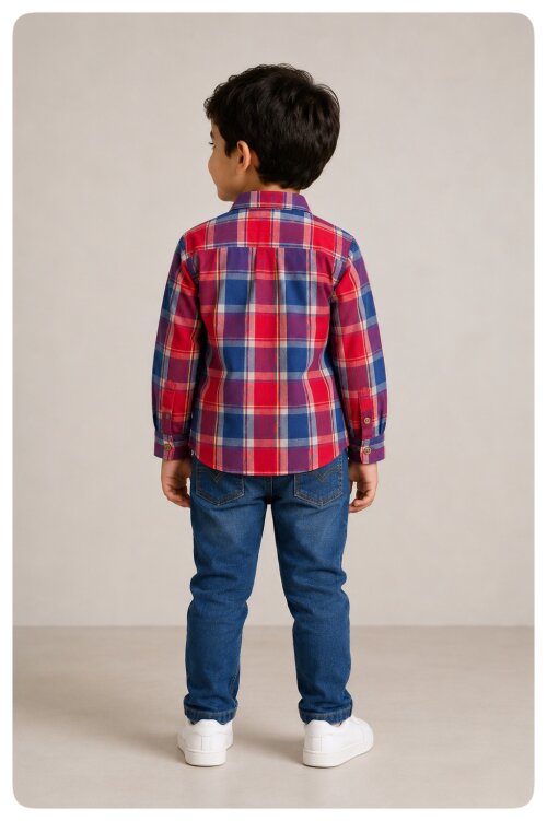 Camisa Tricoline Infantil Menino Xadrez Vermelha Confortável e E