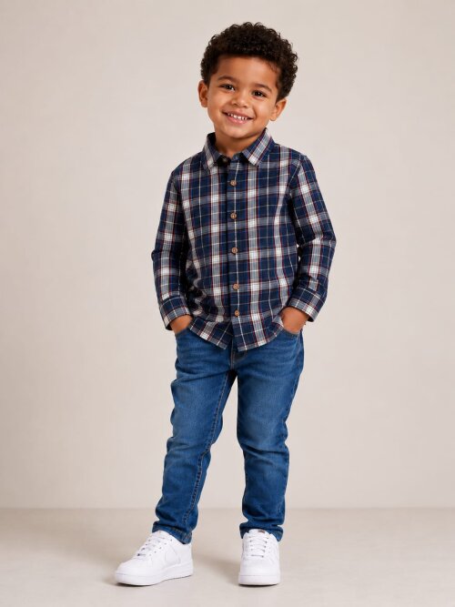 Camisa Tricoline Infantil Menino Xadrez Azul