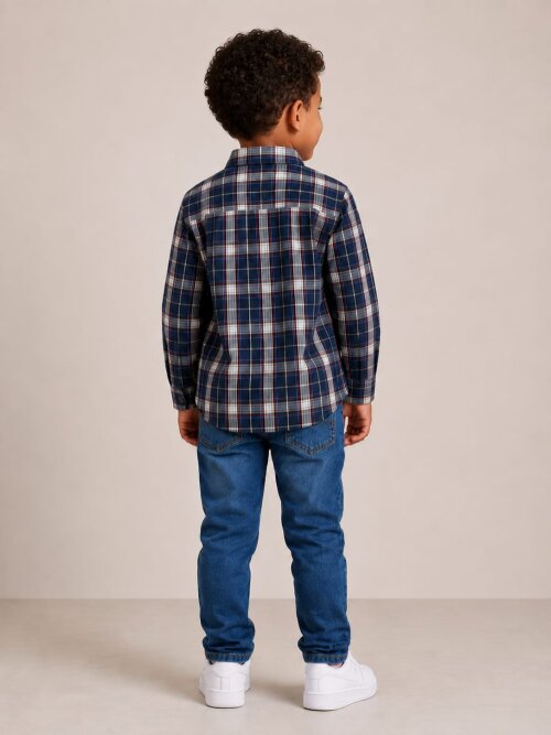 Camisa Tricoline Infantil Menino Xadrez Azul Confortável e Elega