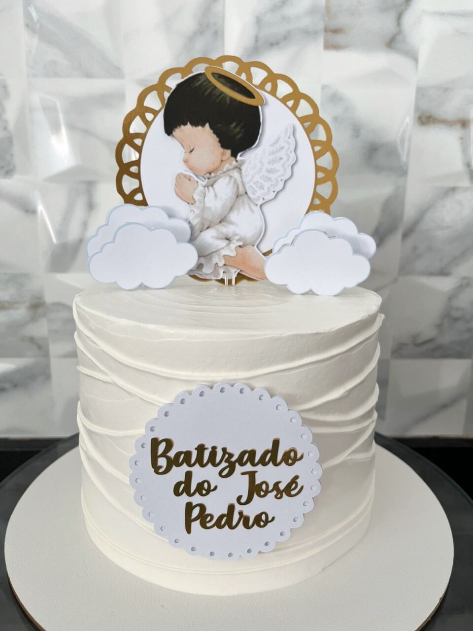 TOPO DE BOLO ANJO  BATIZADO