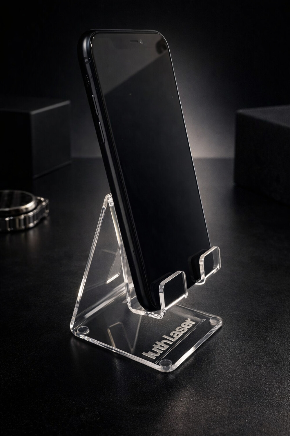 Suporte de mesa para celular em acrílico com personalização a 