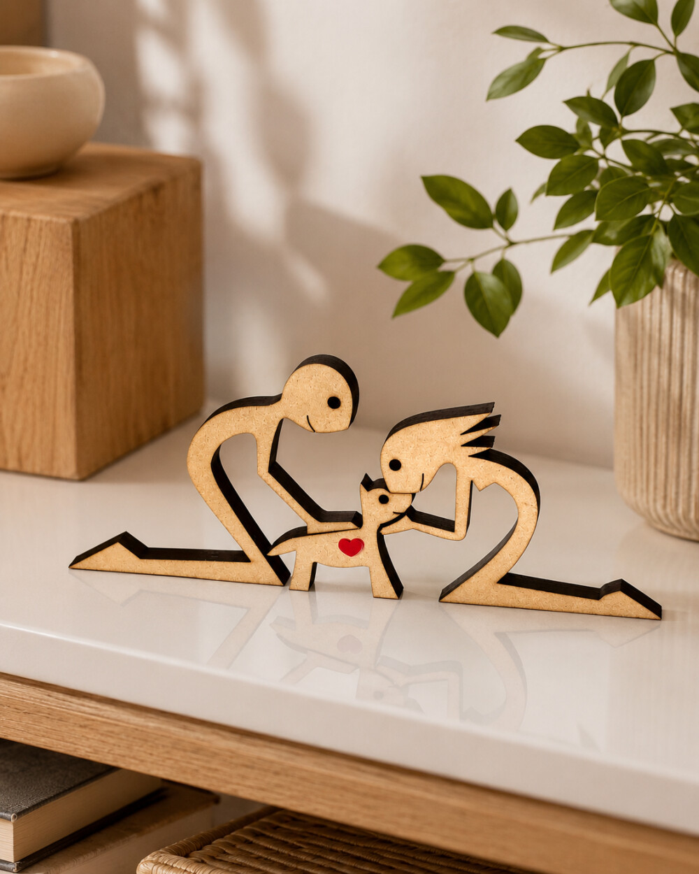 Escultura Família em MDF Personalizada | Casal com Cachorro | Co