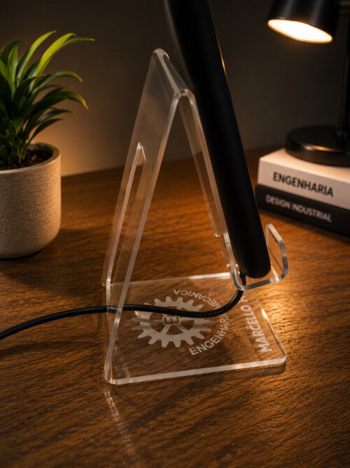 Suporte de mesa para celular em acrílico com personalização a 