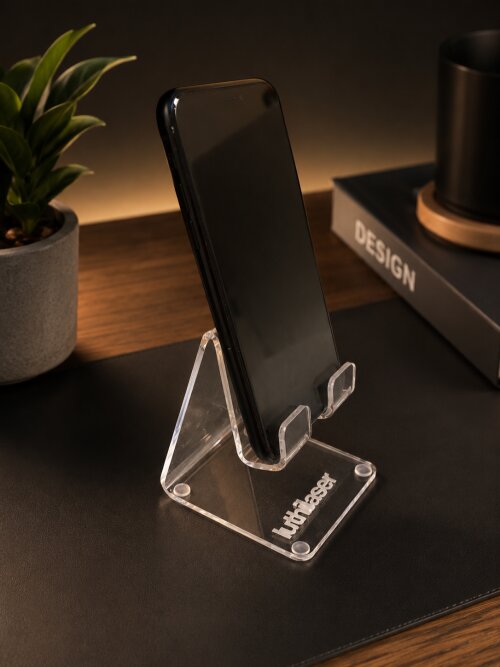 Suporte de mesa para celular em acrílico com personalização a 