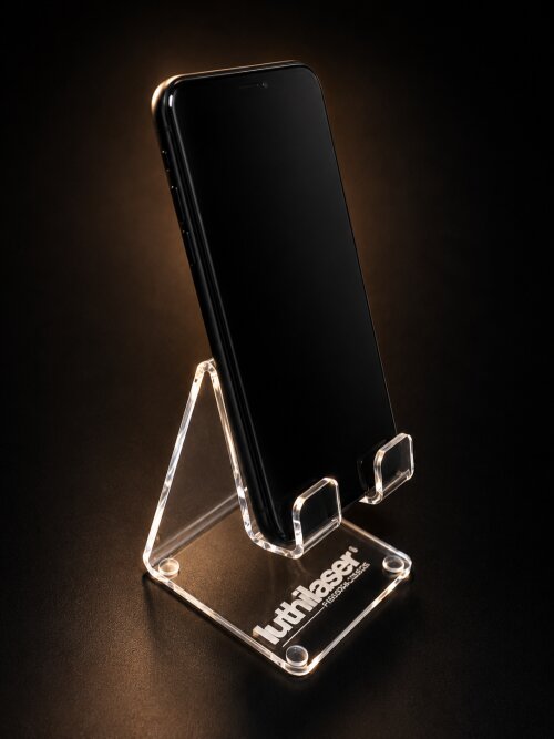Suporte de mesa para celular em acrílico com personalização a 