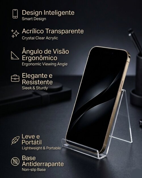 Display para celular em acrílico com personalização a laser
