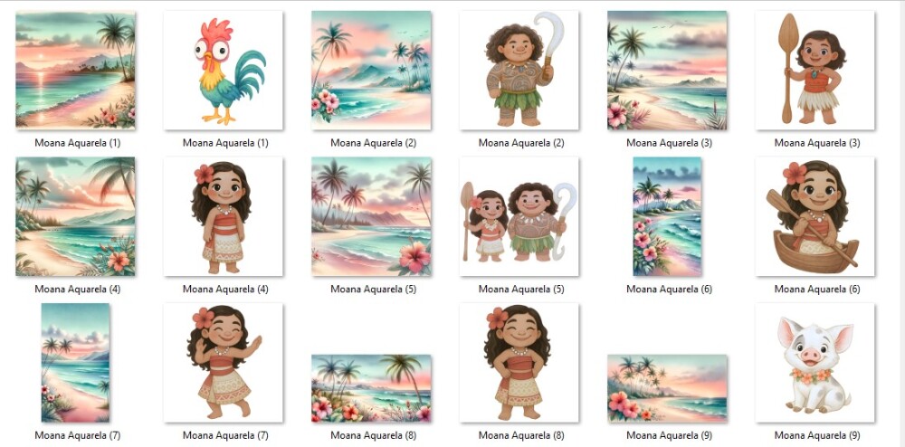 Kit Digital Moana Cute Aquarela