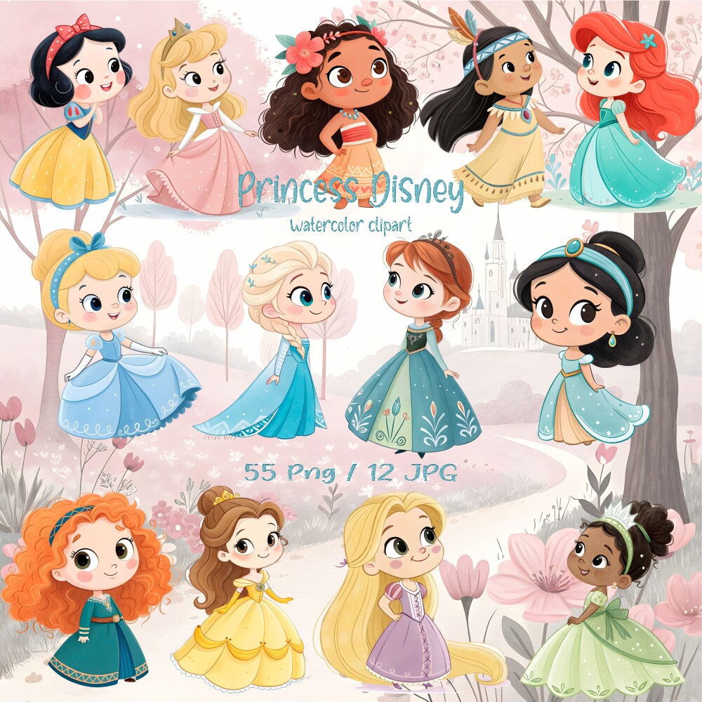Kit Digital Princesas Cute Aquarela