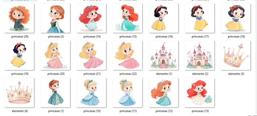 Kit Digital Princesas Cute Aquarela