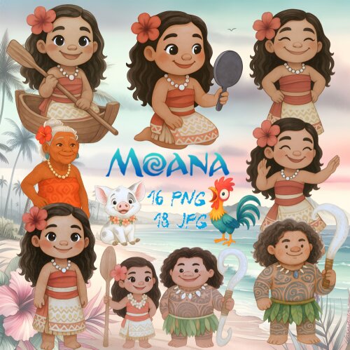 Kit Digital Moana Cute Aquarela