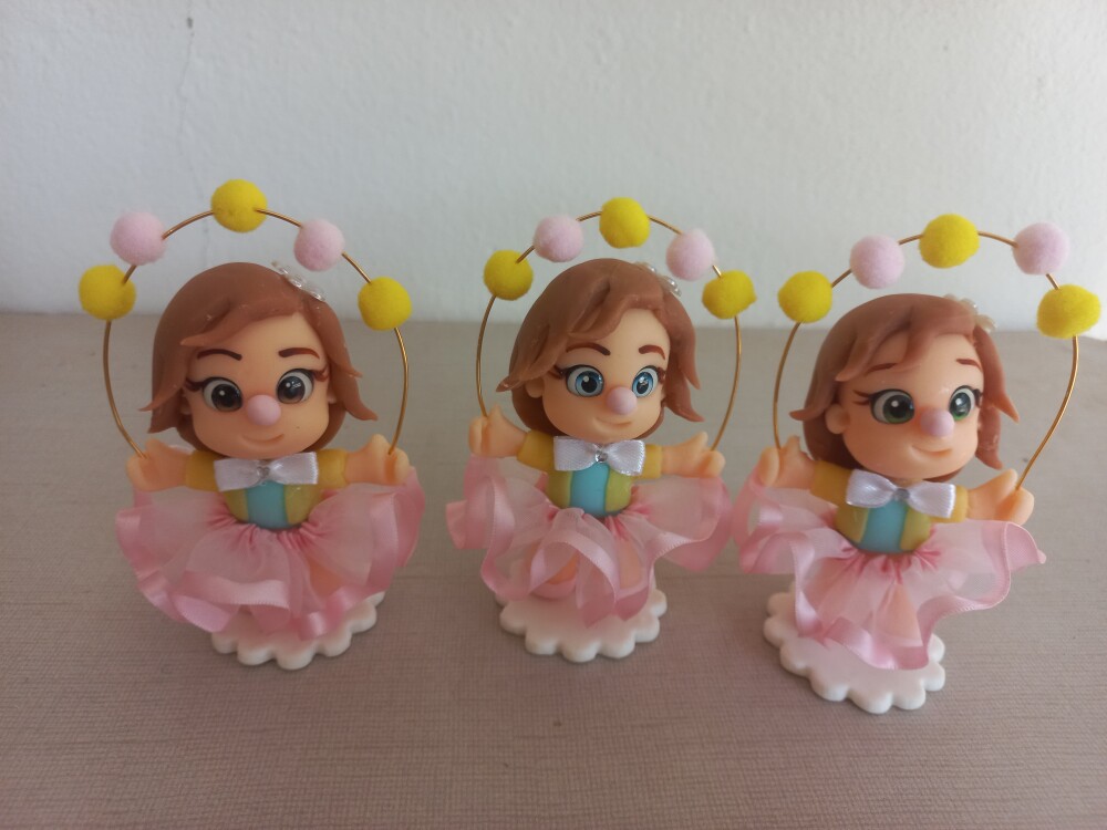 Apliques em 3D, Palhacinha, Circo rosa. Kit com 5 unidades