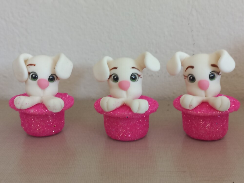 Apliques em Biscuit 3D Circo Rosa. Kit com 5 unidades