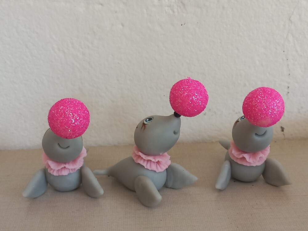 Apliques em Biscuit 3D Circo Rosa. Kit com 5 unidades