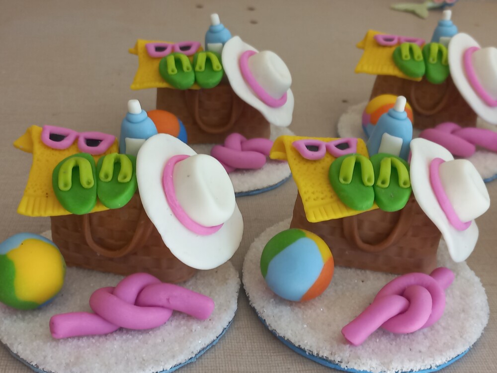 Apliques em Biscuit Festa na piscina. Kit com 5 unidades