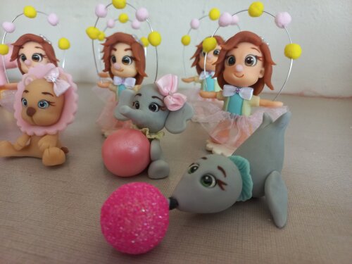 Apliques em Biscuit 3D Circo Rosa. Kit com 5 unidades