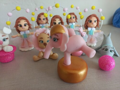 Apliques em Biscuit 3D Circo Rosa. Kit com 5 unidades