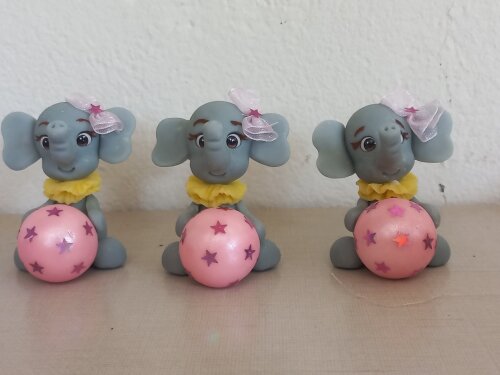 Apliques em Biscuit 3D Circo Rosa. Kit com 5 unidades