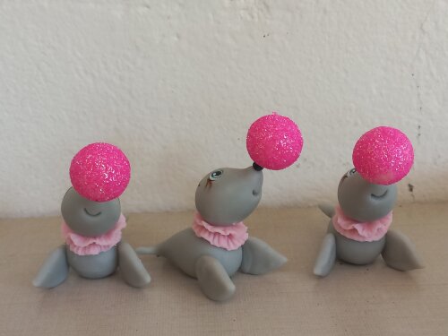 Apliques em Biscuit 3D Circo Rosa. Kit com 5 unidades