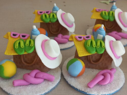 Apliques em Biscuit Festa na piscina. Kit com 5 unidades