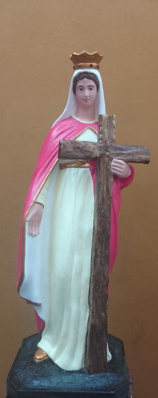 Santa Helena 80 cm com Base de Madeira e Olhos de Vidro