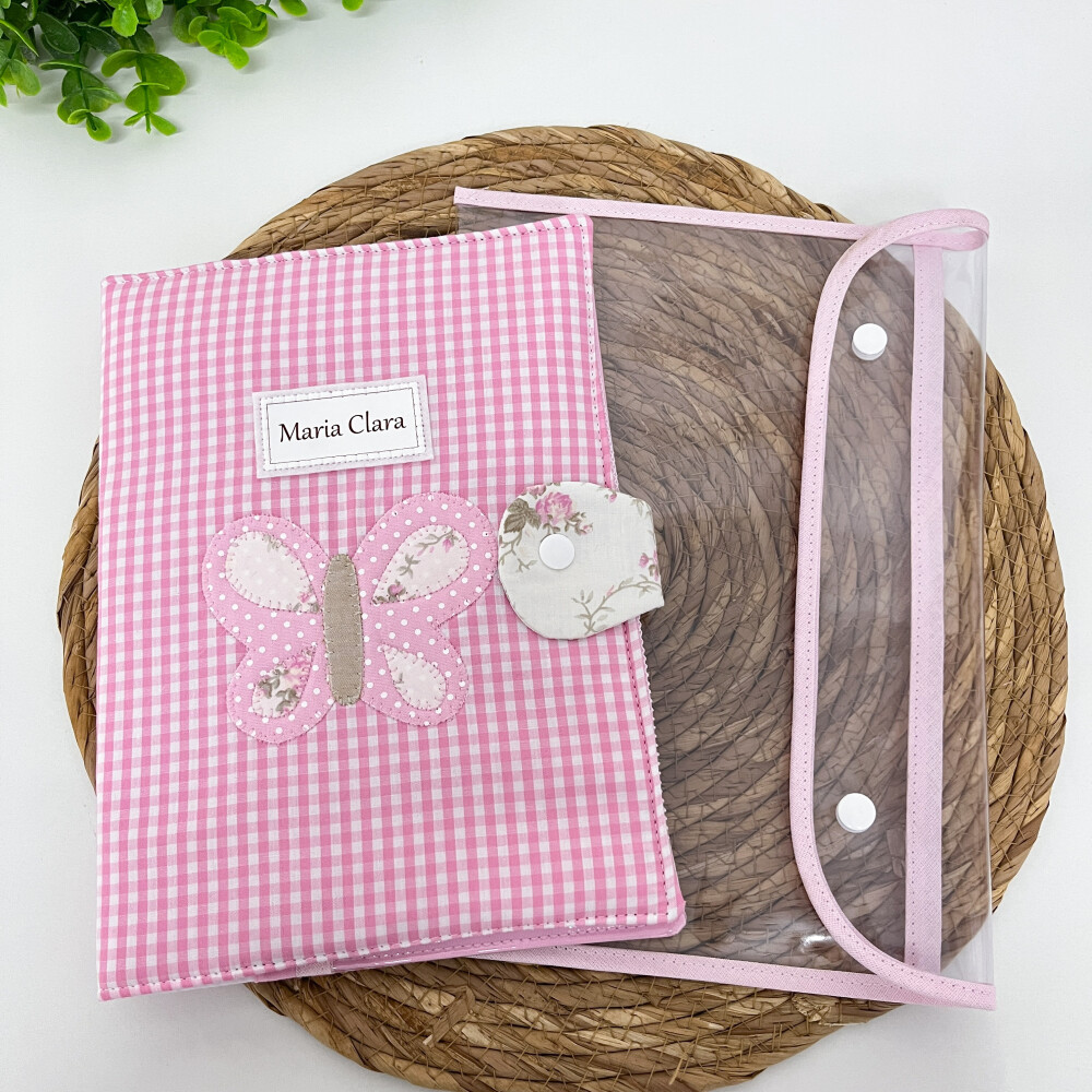 Porta caderneta de vacinação Borboleta Rosa Personalizado
