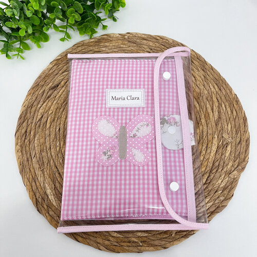 Porta caderneta de vacinação Borboleta Rosa Personalizado