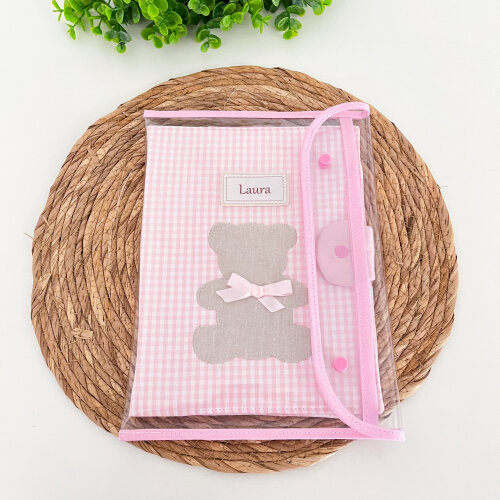 Porta caderneta de vacinação Ursinha Rosa Personalizado