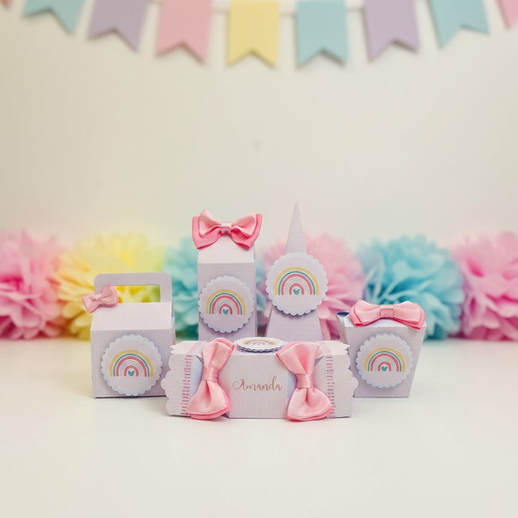 Kit Festa - 15 Caixas Lembrancinhas Arco Íris Boho