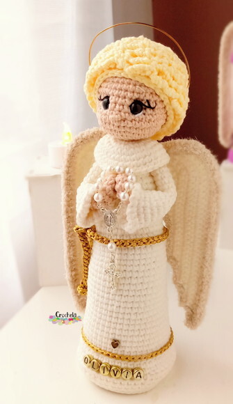 Anjo da Guarda de Crochê para Batizado Lembrancinha