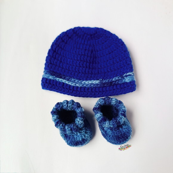 Conjunto de Croche Inverno Touca e Sapatinho para Bebê