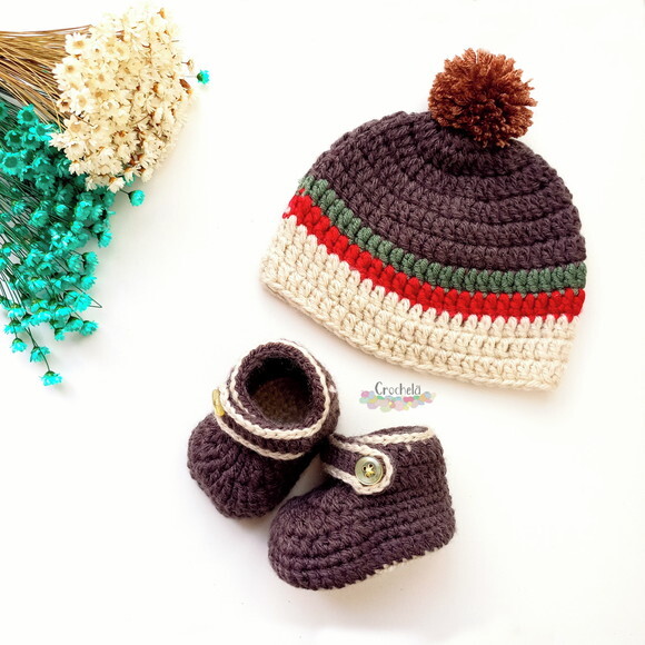 Conjunto Inverno Touca e Sapatinho para Menino de Crochê