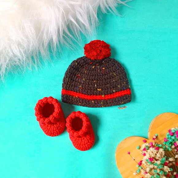 Kit de Crochê Conjunto de Sapatinho e Touca para Bebê