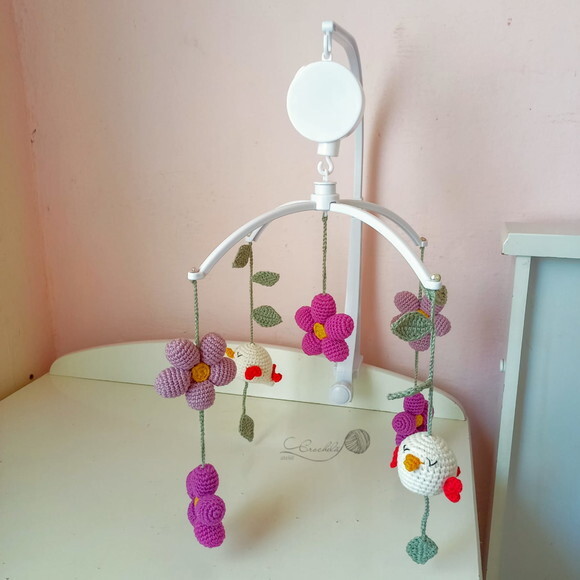 Móbile Musical para Berço com Suporte Tema Jardim