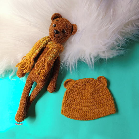 Kit Touca de Lã e Ursinho Amigurumi para Bebê