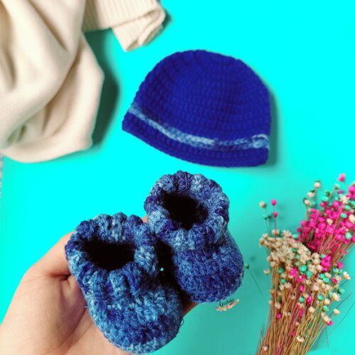 Conjunto de Croche Inverno Touca e Sapatinho para Bebê