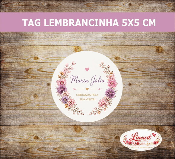 Tag Agradecimento Maternidade Floral Rosa Lilás