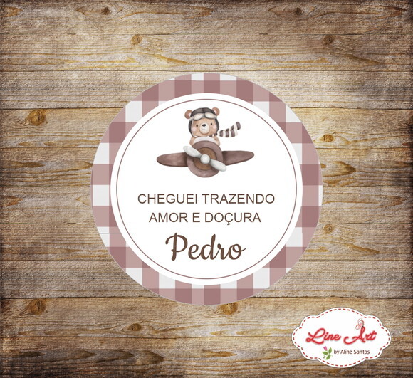 Tag Lembrancinha Maternidade - Xadrez Marrom