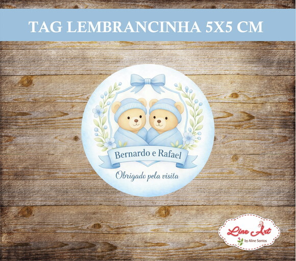Tag Lembrancinha Maternidade - Ursinho \ Gêmeos